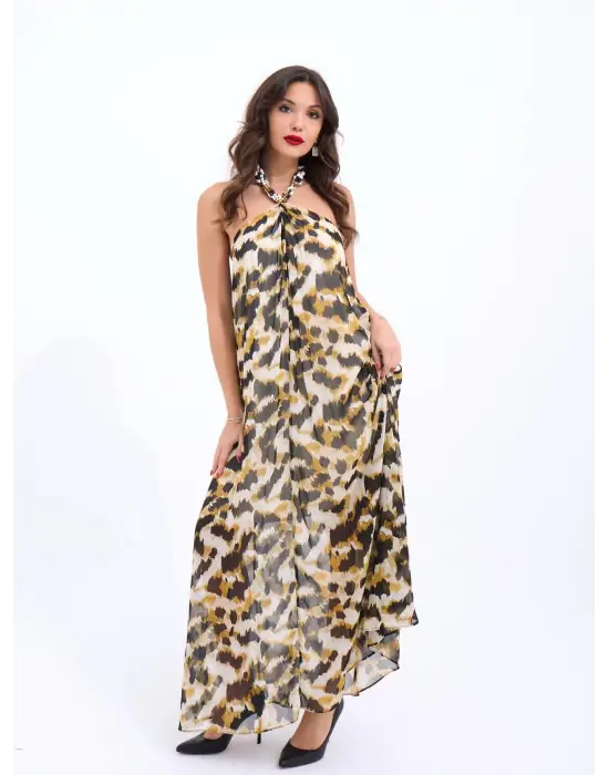 Omarı Kadife Klasik Siyah Elbise