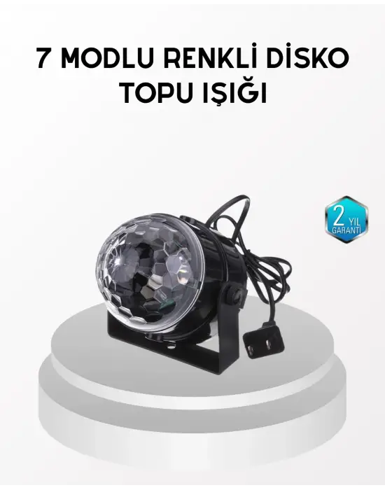7 Renk Modlu Müzik Sensörlü Disko Topu – Led Işıklı Parti Aydınlatması