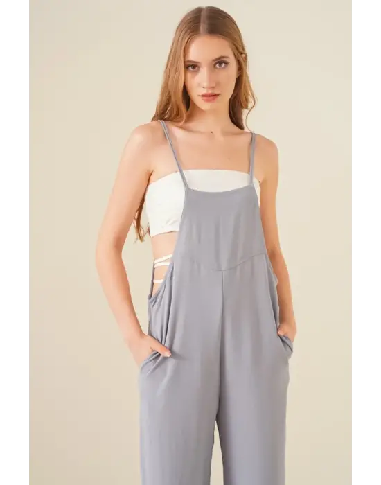 7019 Askılı Bahçivan Tulum - Gri