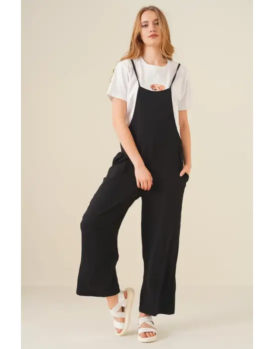 7019 Askılı Bahçivan Tulum - Siyah