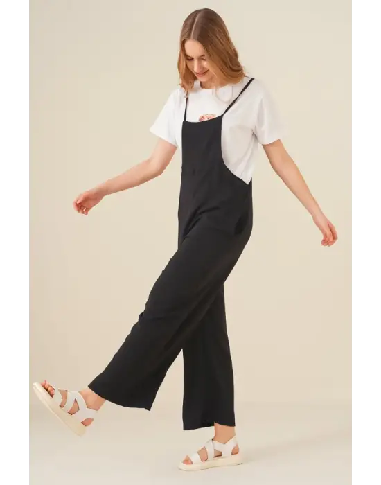 7019 Askılı Bahçivan Tulum - Siyah