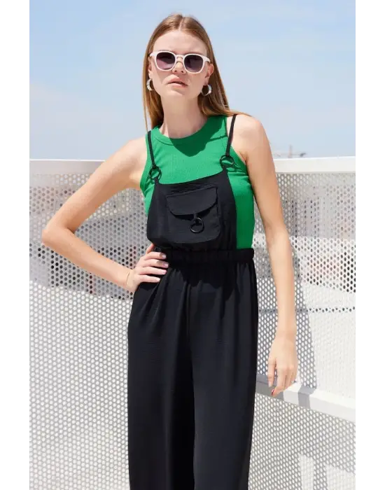 7023 Askılı Bahçıvan Tulum - Siyah