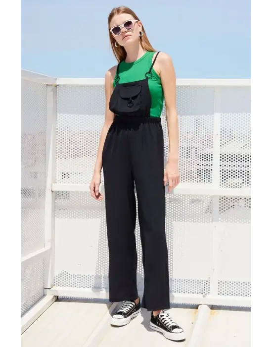 7023 Askılı Bahçıvan Tulum - Siyah