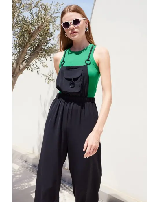 7023 Askılı Bahçıvan Tulum - Siyah