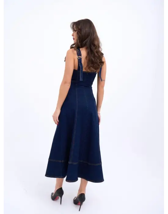 Omarı Kadın Mavi Kot Elbise