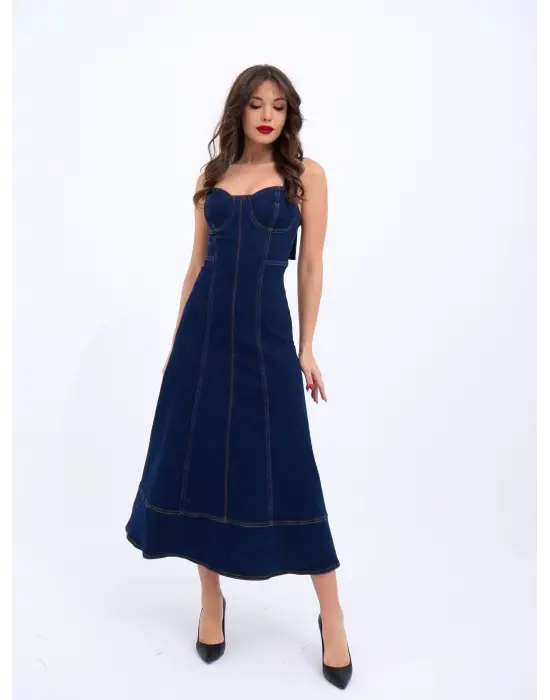 Omarı Kadın Mavi Kot Elbise