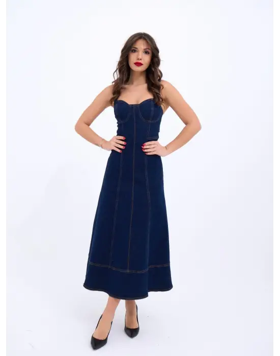 Omarı Kadın Mavi Kot Elbise