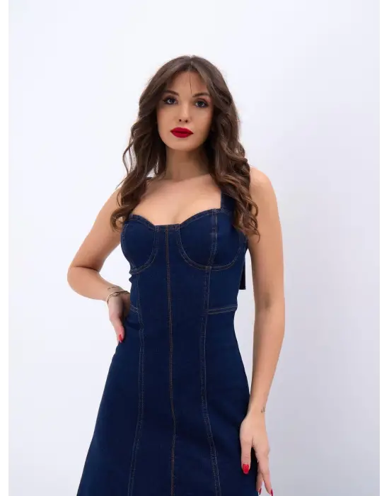 Omarı Kadın Mavi Kot Elbise