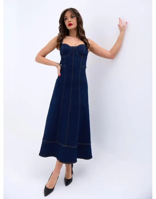 Omarı Kadın Mavi Kot Elbise