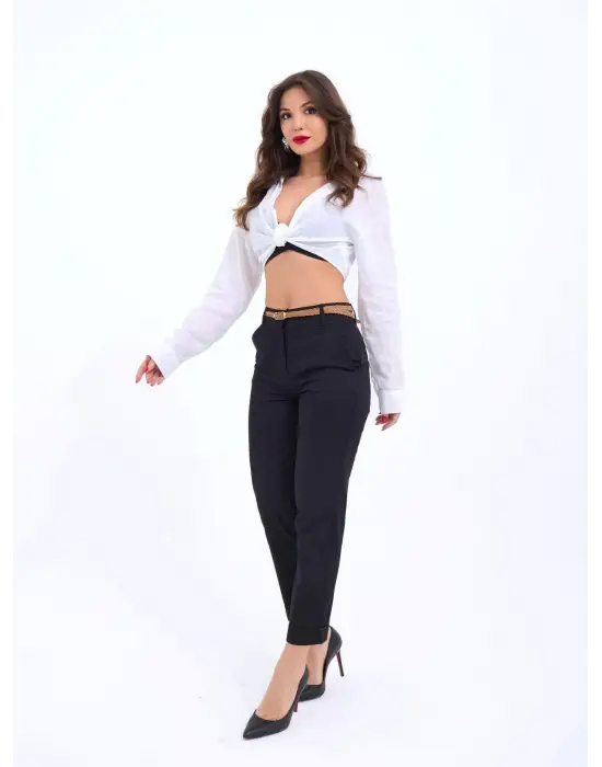 Omarı Yüksek Bel Siyah Pantolon Modası