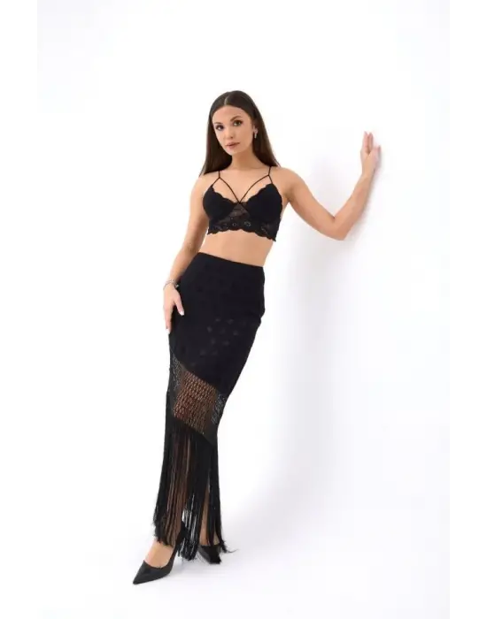 Omarı Şık Siyah Etek Modeli