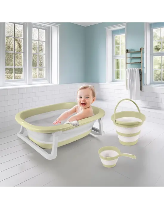 Omarı Katlanabilir Üçlü Bebek Banyo Seti - Gri Renkli