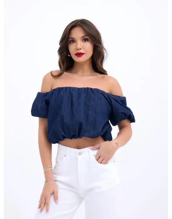 Omarı Yüksek Bel Crop Paça Denim Pantolon