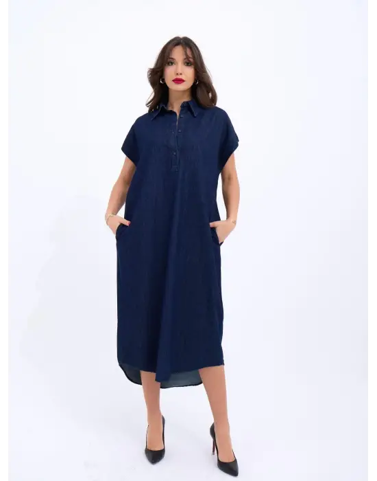 Omarı Kadın Mavi Kot Elbise