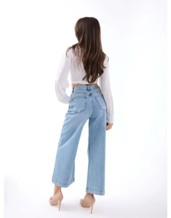 Omarı Yüksek Bel Mavi Kot Pantolon