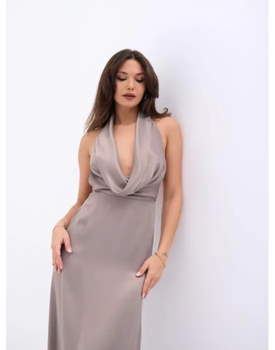 Omarı Parlak Vizon Elbise