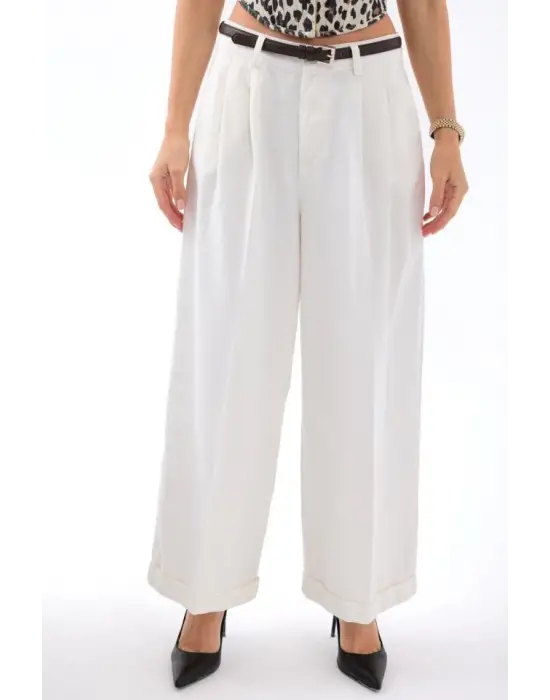 Omarı Yüksek Bel Ekru Pantolon - Şık ve Rahat