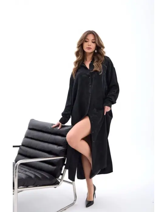 Omarı Şık Dantel Detaylı Siyah Elbise