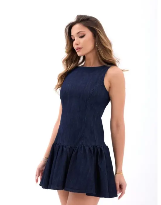 Omarı Modern Kesim Mavi Kot Elbise