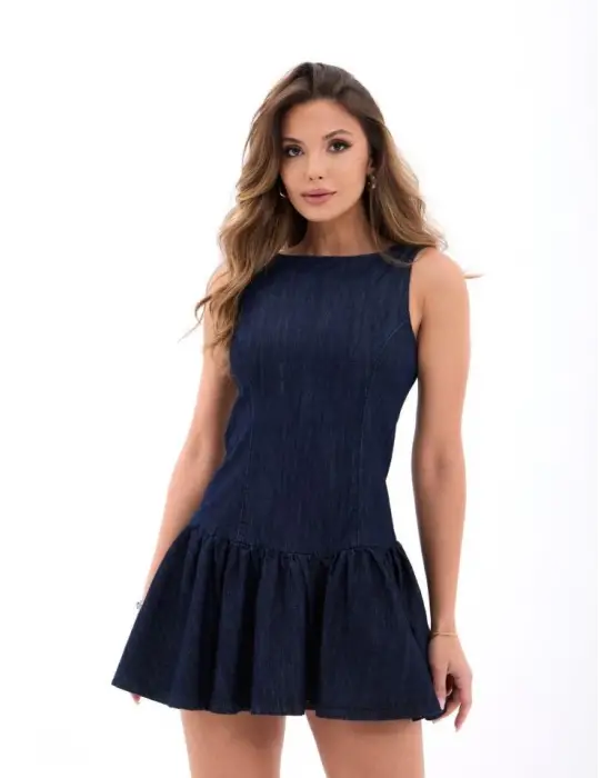 Omarı Modern Kesim Mavi Kot Elbise