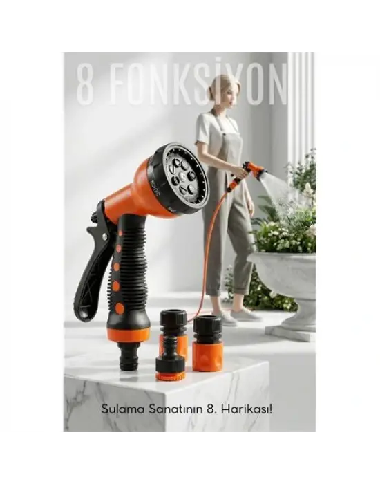 8 Fonksiyonlu Ayarlı Hortum Seti Yüksek Basınçlı Araba Yıkama Bahçe Sulama Tabancası
