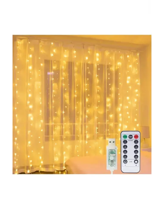 8 Fonksiyonlu Peri Perde Led Uzaktan Kumandalı Günışığı Perde Peri Led (3 Mt X 3 Mt)