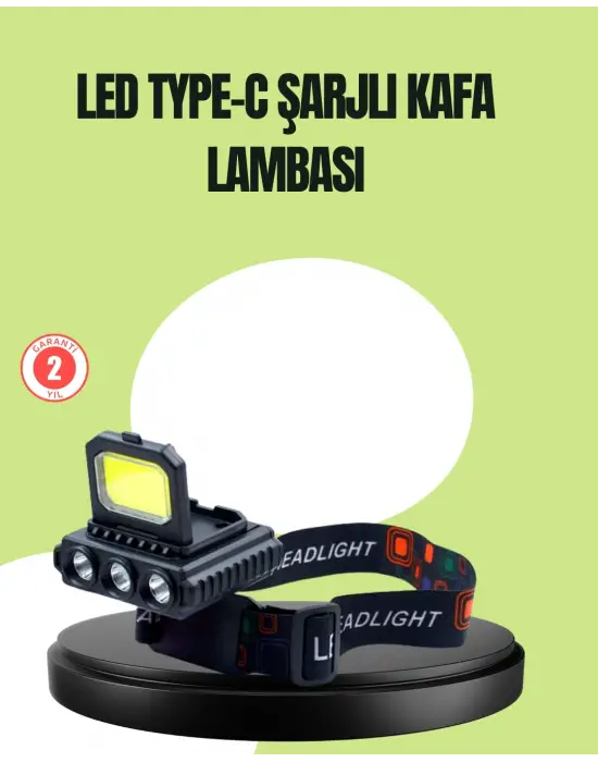 800 Lumen Çok Fonksiyonlu Led Kafa Lambası Type C Şarjlı
