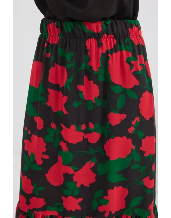 8010 Desenli Şifon Etek - F. Siyah