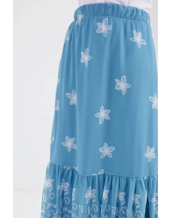 8010 Desenli Şifon Etek - İndigo