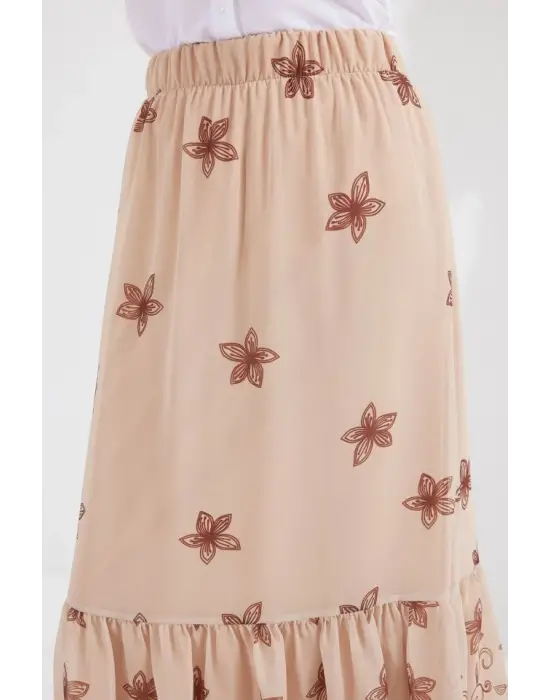 8010 Desenli Şifon Etek - Vizon