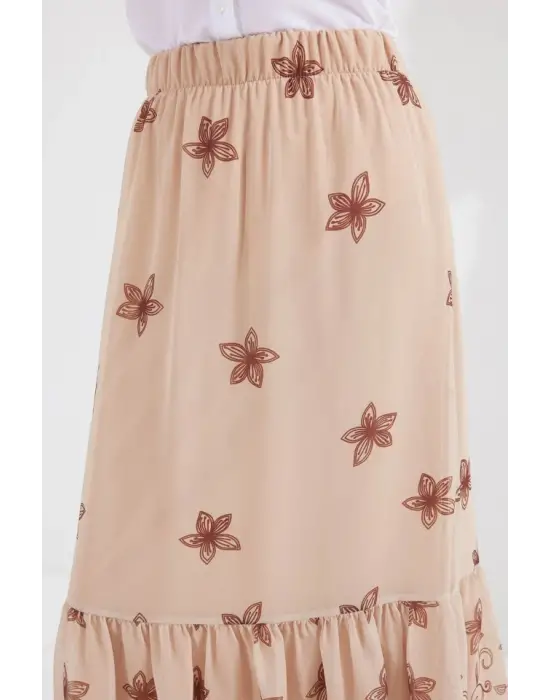 8010 Desenli Şifon Etek - Vizon