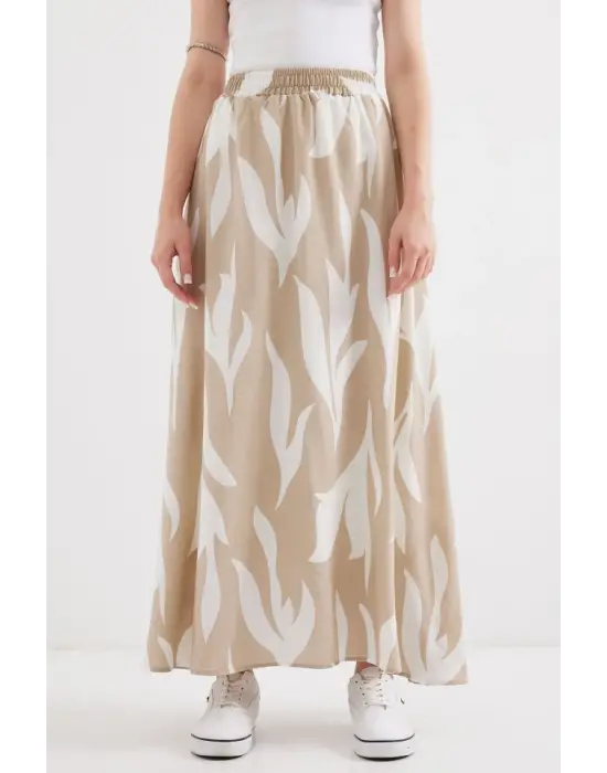 8028 Desenli Uzun Etek - Bej