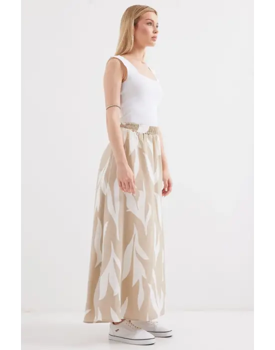 8028 Desenli Uzun Etek - Bej
