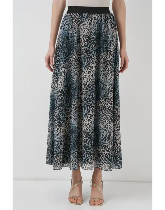 8032 Uzun Şifon Etek - İndigo