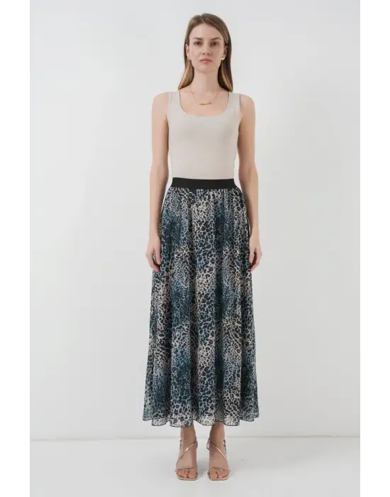 8032 Uzun Şifon Etek - İndigo