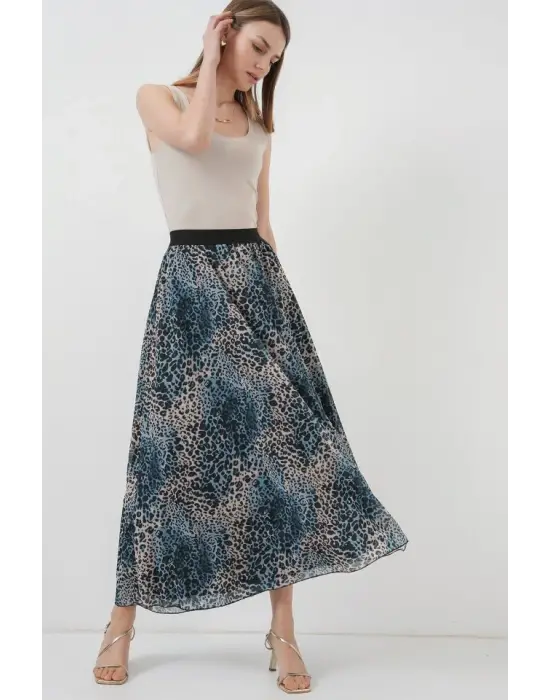 8032 Uzun Şifon Etek - İndigo