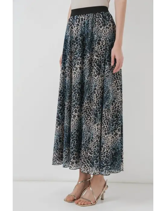 8032 Uzun Şifon Etek - İndigo