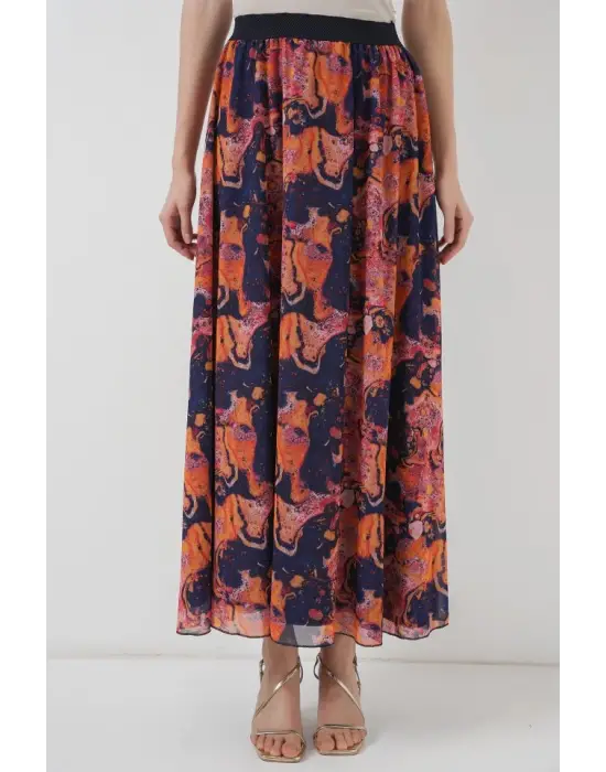 8032 Uzun Şifon Etek - Turuncu