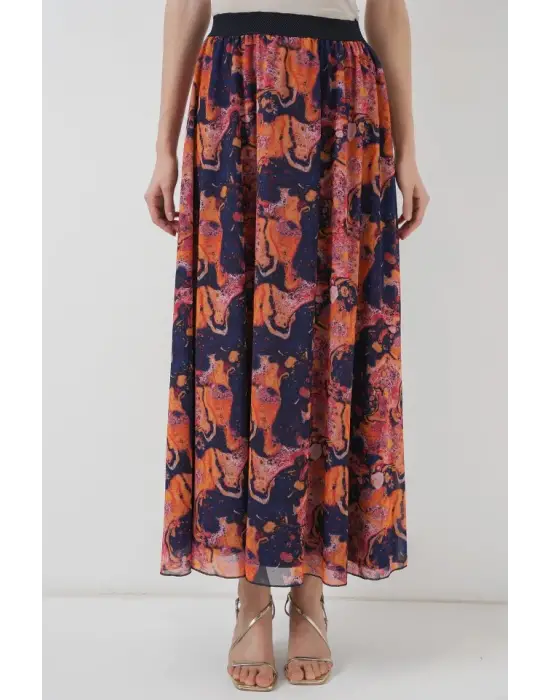 8032 Uzun Şifon Etek - Turuncu