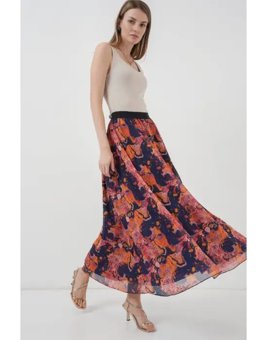 8032 Uzun Şifon Etek - Turuncu