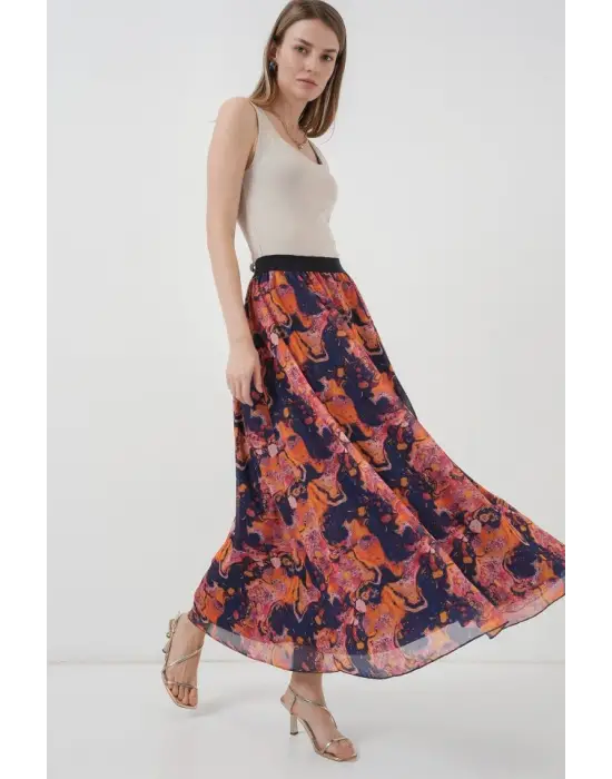 8032 Uzun Şifon Etek - Turuncu