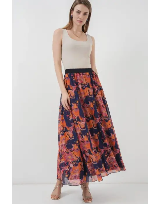 8032 Uzun Şifon Etek - Turuncu