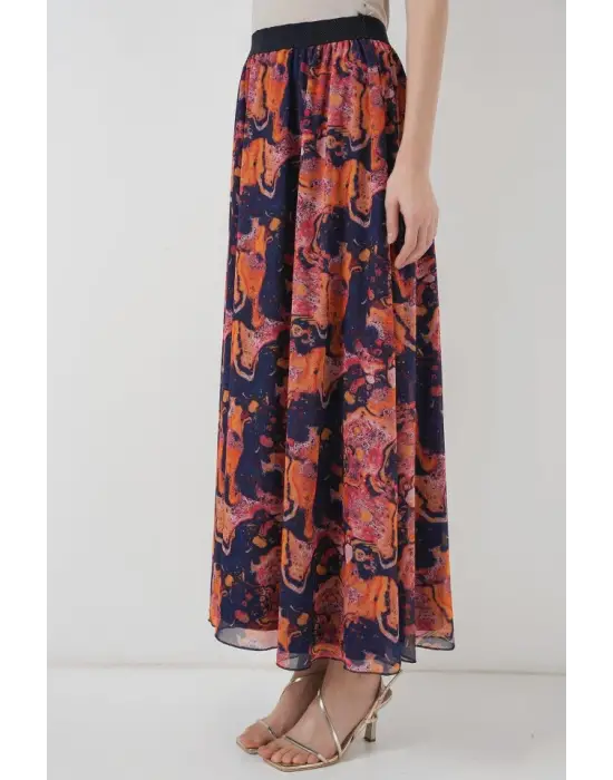 8032 Uzun Şifon Etek - Turuncu