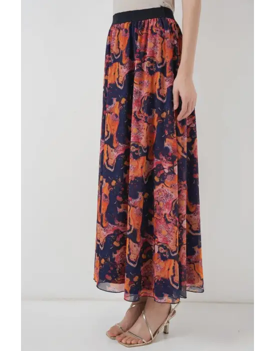 8032 Uzun Şifon Etek - Turuncu