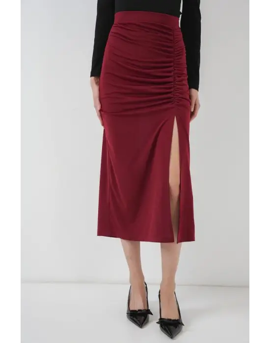 8033 Sandy Yırtmaçlı Etek - Bordo