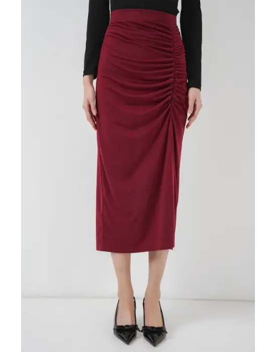 8033 Sandy Yırtmaçlı Etek - Bordo