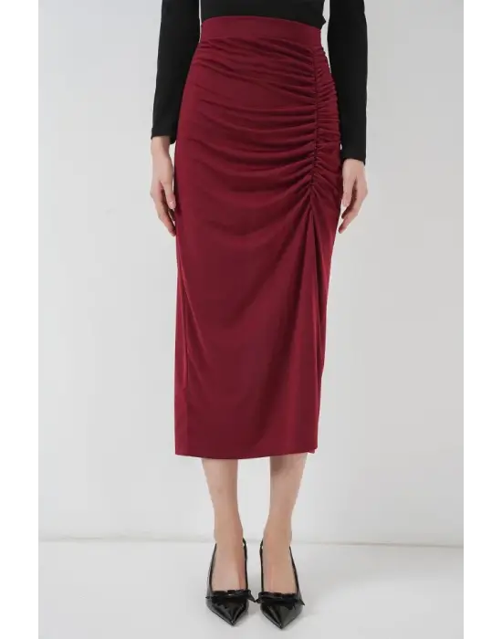 8033 Sandy Yırtmaçlı Etek - Bordo