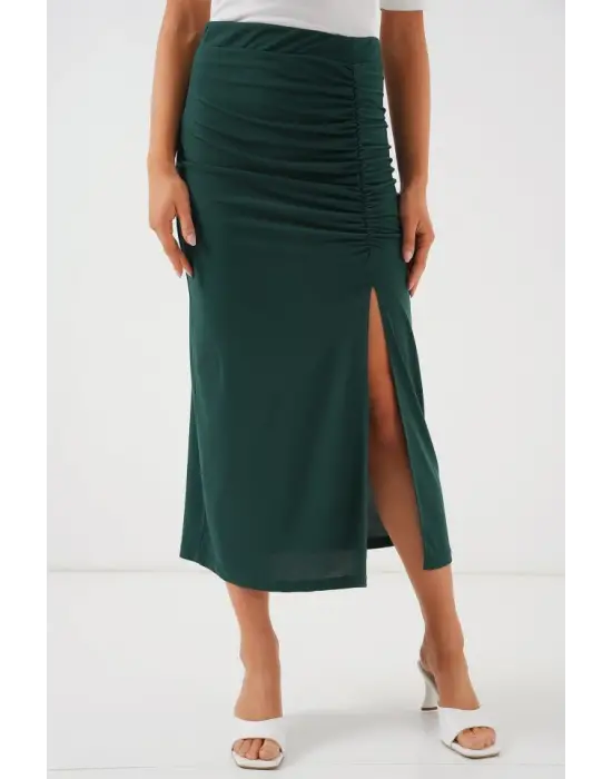 8033 Sandy Yırtmaçlı Etek - Zümrüt Yeşili