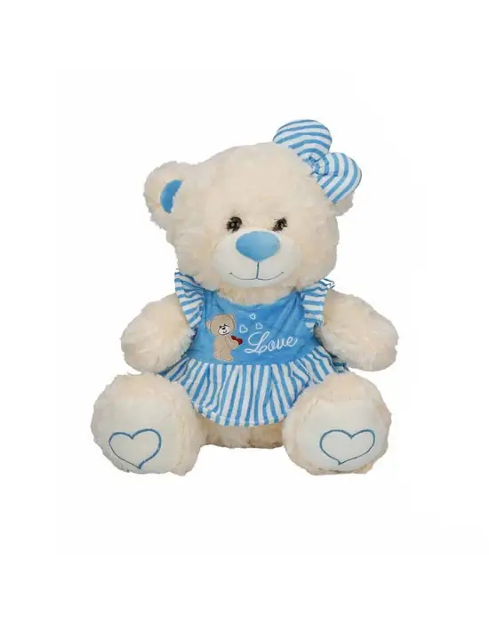 8334 Oturan Çizgili Elbiseli Peluş Ayı 40 cm -Sunman
