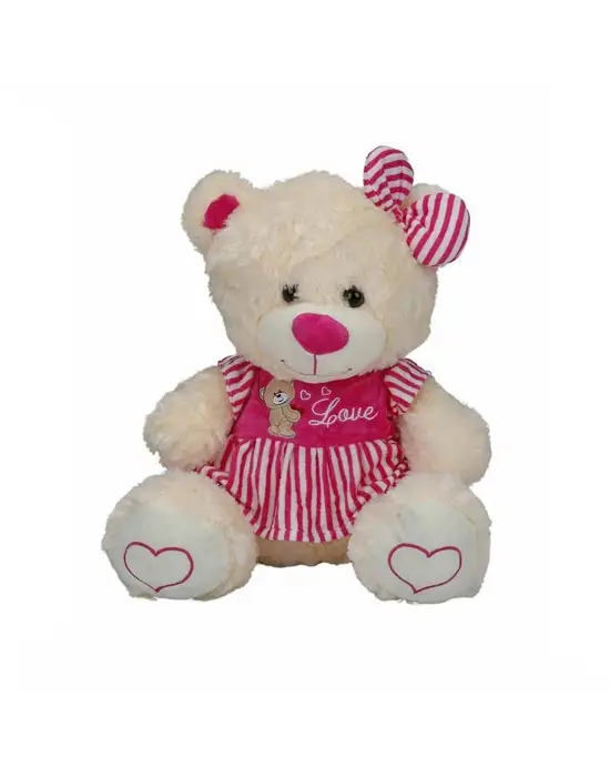 8334 Oturan Çizgili Elbiseli Peluş Ayı 40 cm -Sunman